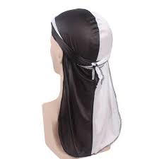 Unisex Two-Tone Silky Durag with Outside Stitching – Long Tail Du-Rag for Men & Women, Smooth Chinlon Fabric, Wide Straps, Wave Builder Cap for 360/540/720 Styles, Turban Headwear