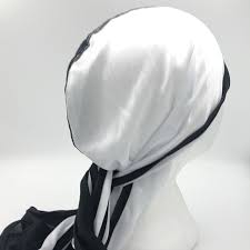 Unisex Two-Tone Silky Durag with Outside Stitching – Long Tail Du-Rag for Men & Women, Smooth Chinlon Fabric, Wide Straps, Wave Builder Cap for 360/540/720 Styles, Turban Headwear