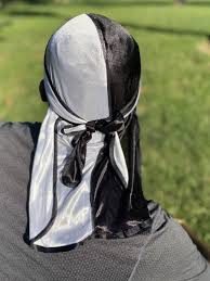 Unisex Two-Tone Silky Durag with Outside Stitching – Long Tail Du-Rag for Men & Women, Smooth Chinlon Fabric, Wide Straps, Wave Builder Cap for 360/540/720 Styles, Turban Headwear