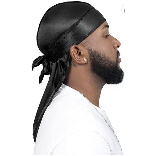 Premium Stretchy Black Silk Durag – Breathable & Hypoallergenic Wave Builder Cap for Men & Women, Soft Night Hair Protector, Lightweight & Fashionable Head Wrap