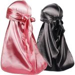 2-Piece Premium Silk Durag Set – Stretchy Black & Pink Wave Cap Duo for Men & Women | Comfortable, Breathable & Stylish for 360 Waves, Hair Protection & Daily Wear