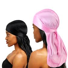 2-Piece Premium Silk Durag Set – Stretchy Black & Pink Wave Cap Duo for Men & Women | Comfortable, Breathable & Stylish for 360 Waves, Hair Protection & Daily Wear