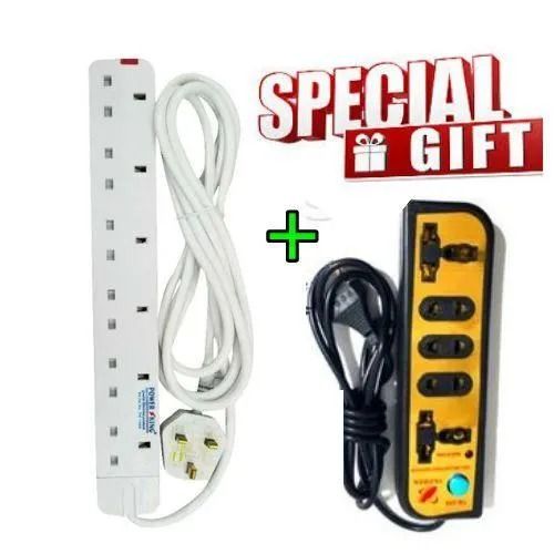 Power King Extension Cable With 6 AC Power Outlets, 13A, And 2 M Long Cable + Free GIFT 5 Way Extension