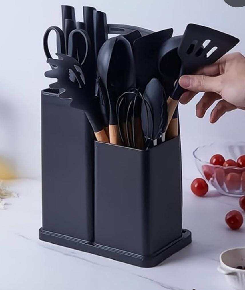 OFFER! OFFER! 19pcs heat resistant silicone cooking kitchen spoon set with knives and chop board