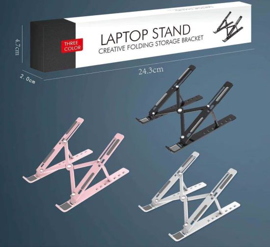 Creative foldable adjustable laptop stand bracket Can be set at 7 different angles Material - strong plastic with nonslip silicone bottom pads. all colours available Handles phones tablets and laptop