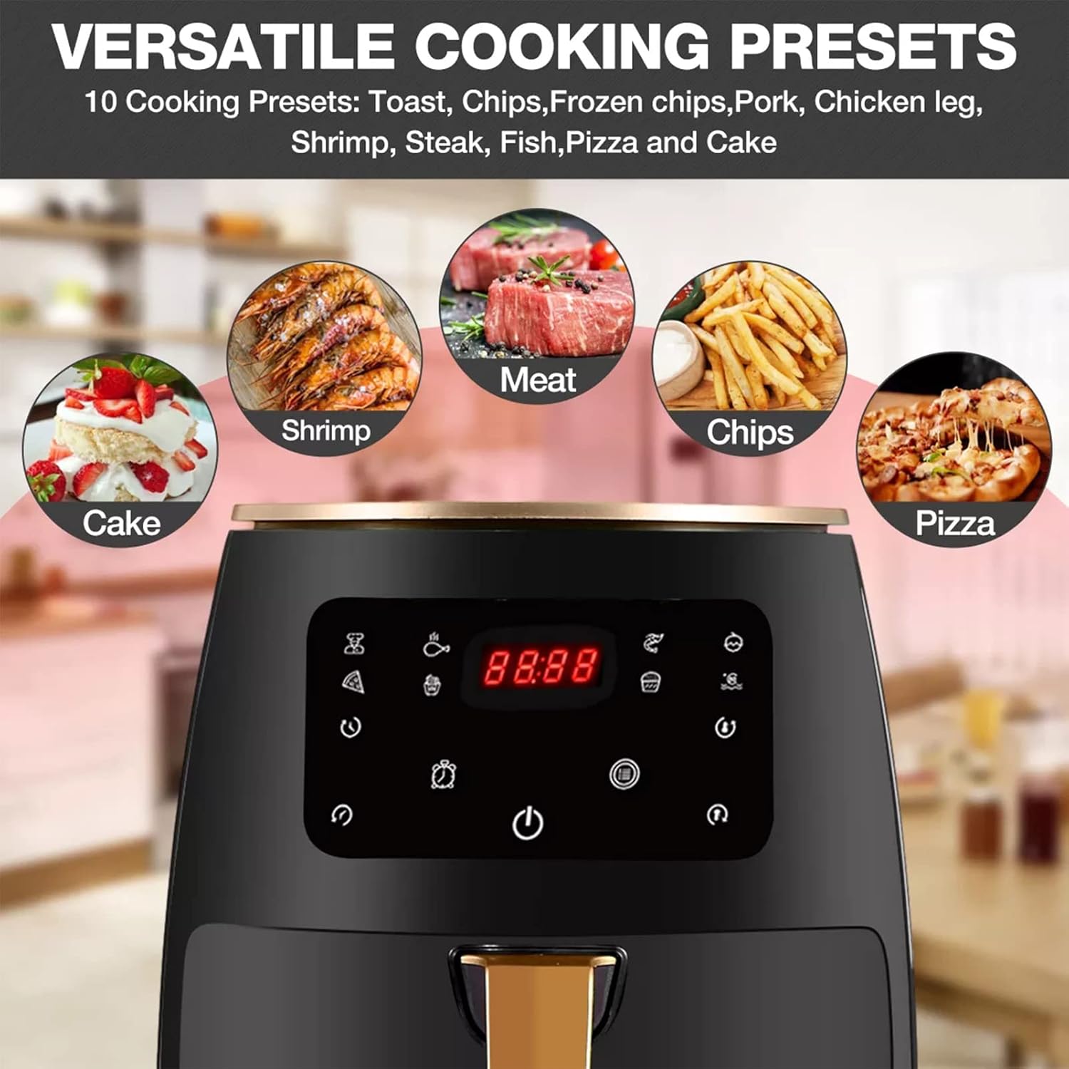 8.0L Air Fryer Oil Free, Smart Touch LCD Screen Display Air Fryer Cooker, 2400W Multifunction Health Deep Fryer for Fries Pizza Cake Toast Fish