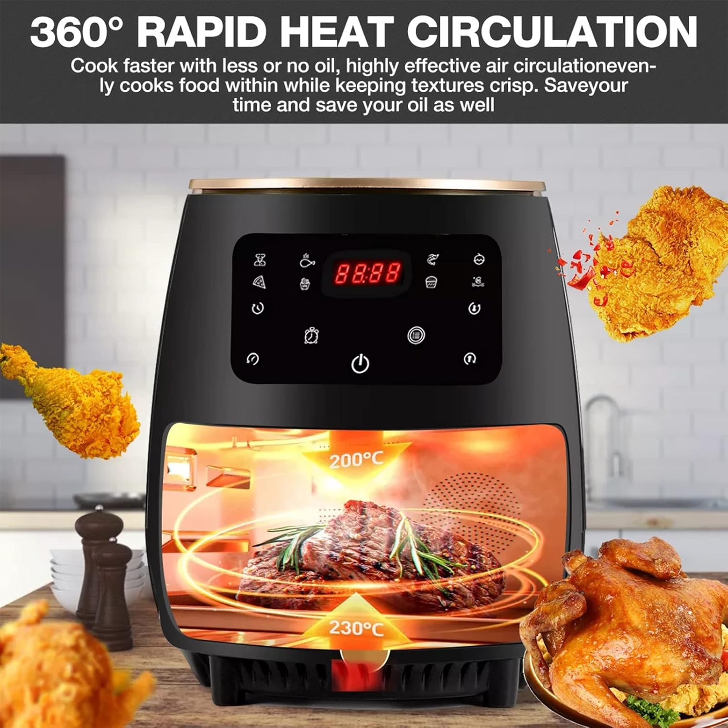 8.0L Air Fryer Oil Free, Smart Touch LCD Screen Display Air Fryer Cooker, 2400W Multifunction Health Deep Fryer for Fries Pizza Cake Toast Fish