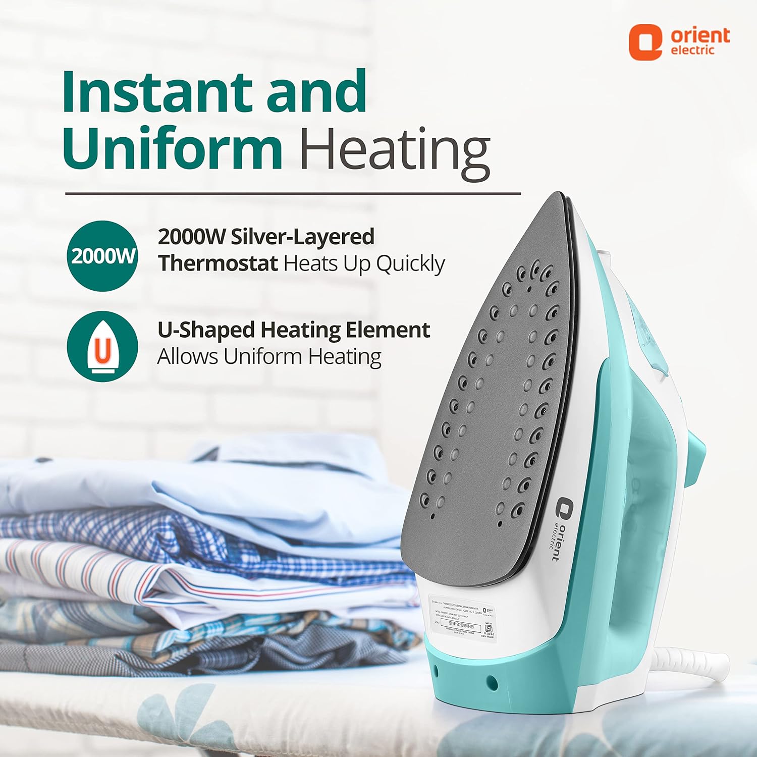 Steam Electric iron | 2000W Steam iron (Press)| Non-stick Soleplate | 360-degree swivel cord| U-shaped heating element| Vertical & Horizontal Ironing| | ISI certified