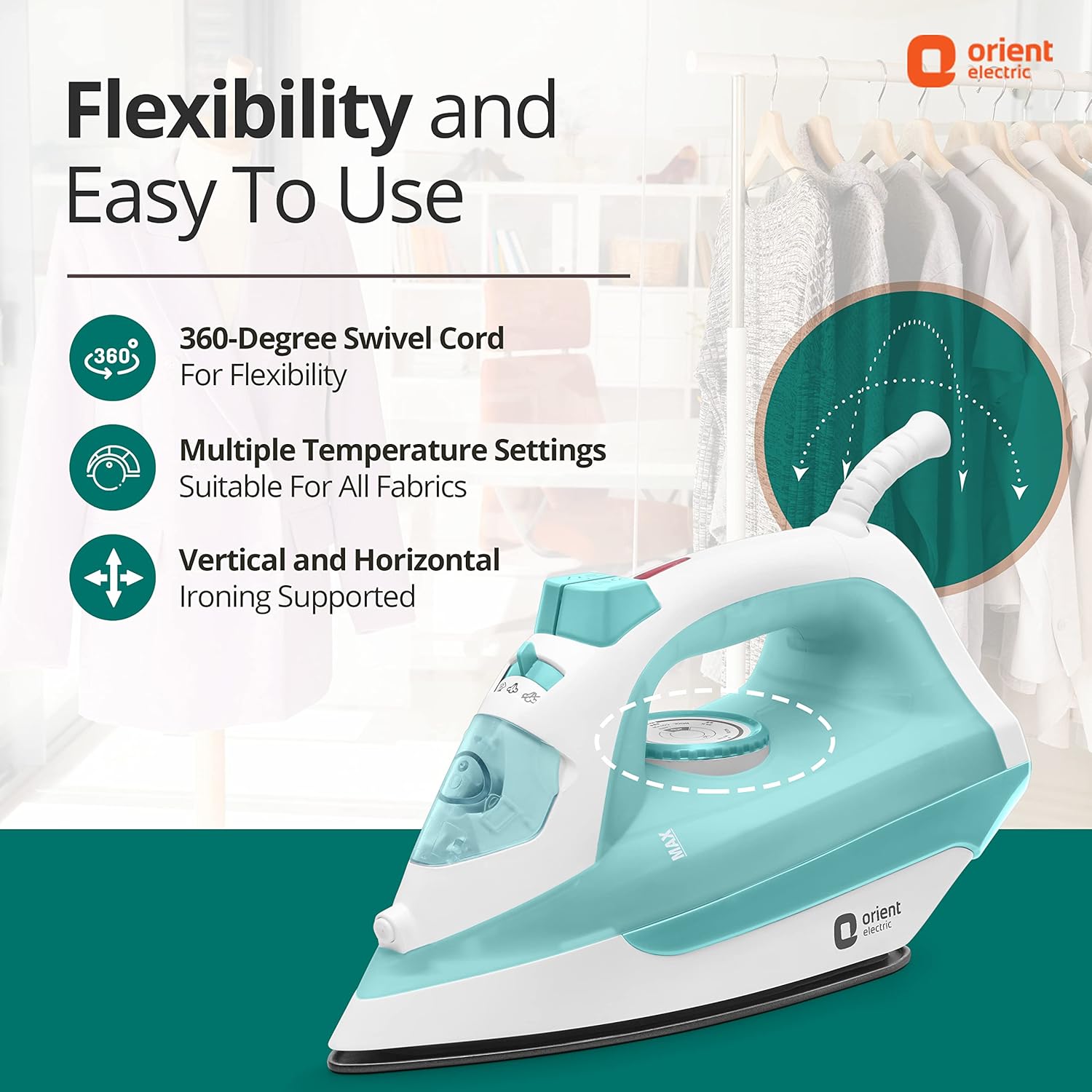 Steam Electric iron | 2000W Steam iron (Press)| Non-stick Soleplate | 360-degree swivel cord| U-shaped heating element| Vertical & Horizontal Ironing| | ISI certified