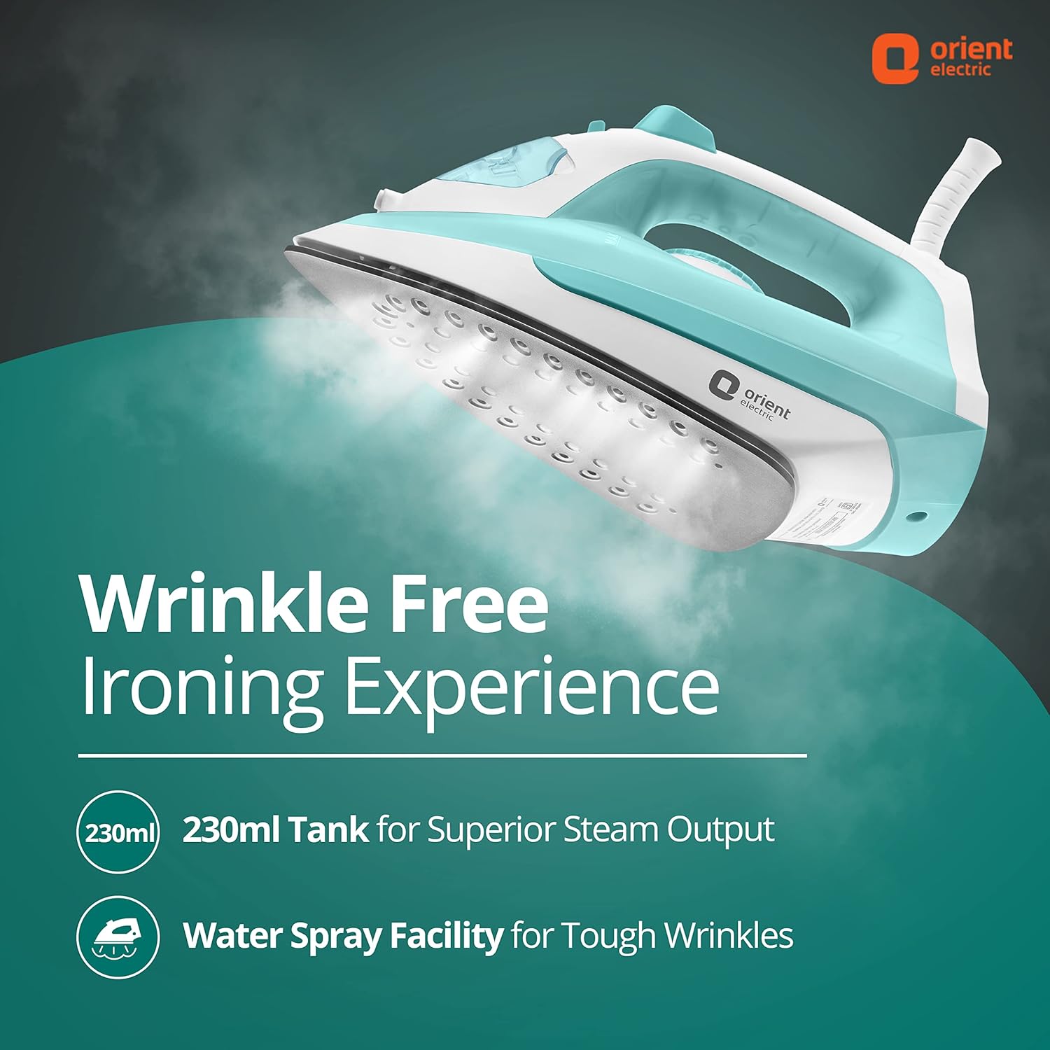 Steam Electric iron | 2000W Steam iron (Press)| Non-stick Soleplate | 360-degree swivel cord| U-shaped heating element| Vertical & Horizontal Ironing| | ISI certified