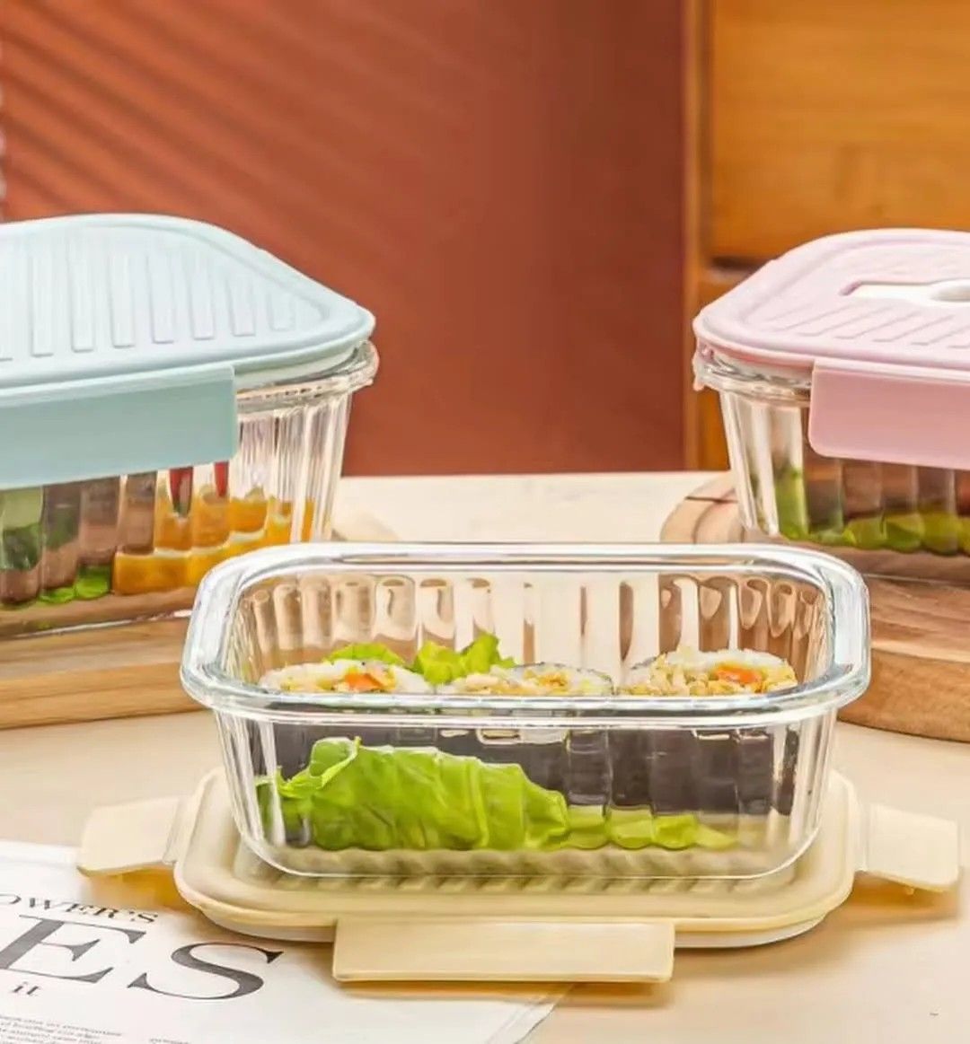 3pcs Borosilicate Glass ribbed Food Storage Containers with Lids - Airtight Leak Proof Food Container Snap & Lock Shut Lids and Silicone Seal Fridge Organizer Stackable Refrigerator Organizer