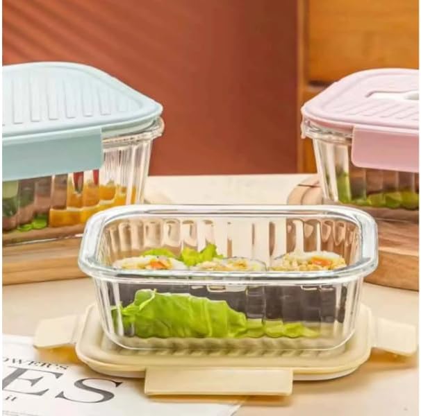 3pcs Borosilicate Glass ribbed Food Storage Containers with Lids - Airtight Leak Proof Food Container Snap & Lock Shut Lids and Silicone Seal Fridge Organizer Stackable Refrigerator Organizer