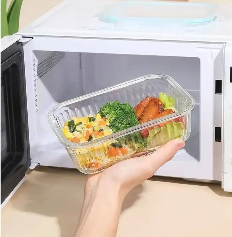 3pcs Borosilicate Glass ribbed Food Storage Containers with Lids - Airtight Leak Proof Food Container Snap & Lock Shut Lids and Silicone Seal Fridge Organizer Stackable Refrigerator Organizer