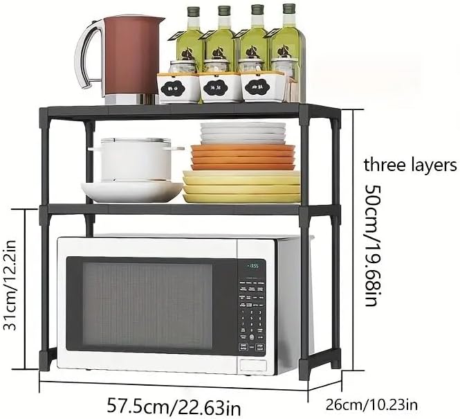 Multifunctional Kitchen Microwave Rack – Space Saving Microwave Stand, Cutlery and Spice Organizer, Countertop Storage Rack, Freestanding Storage Unit for Microwave Oven and Kitchen