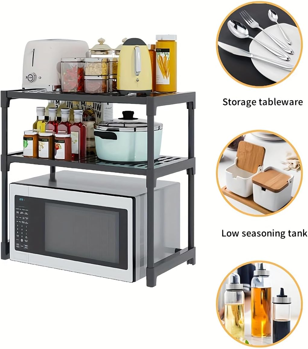 Multifunctional Kitchen Microwave Rack – Space Saving Microwave Stand, Cutlery and Spice Organizer, Countertop Storage Rack, Freestanding Storage Unit for Microwave Oven and Kitchen