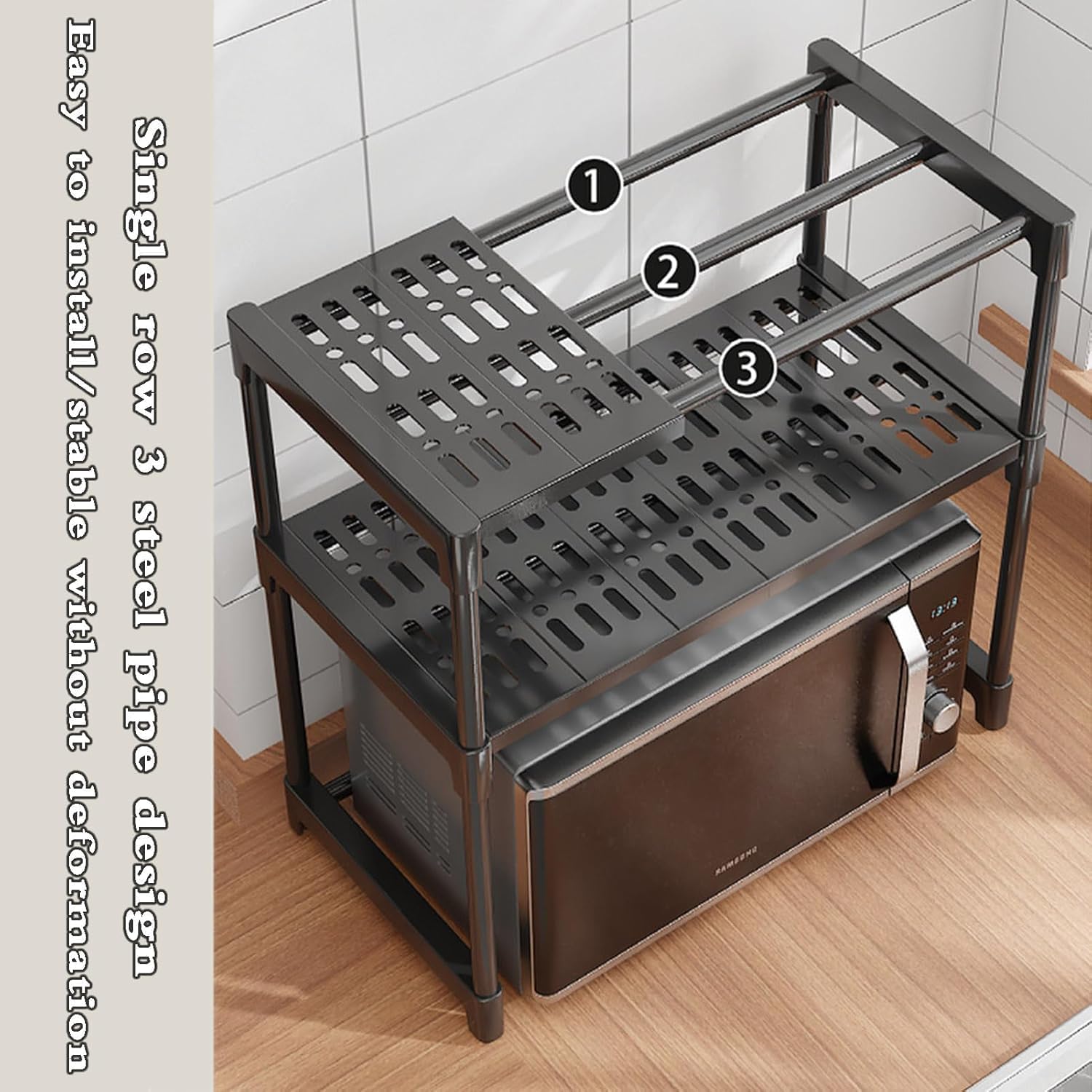 Multifunctional Kitchen Microwave Rack – Space Saving Microwave Stand, Cutlery and Spice Organizer, Countertop Storage Rack, Freestanding Storage Unit for Microwave Oven and Kitchen