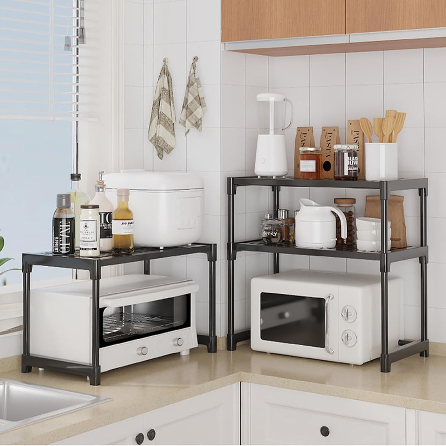 Multifunctional Kitchen Microwave Rack – Space Saving Microwave Stand, Cutlery and Spice Organizer, Countertop Storage Rack, Freestanding Storage Unit for Microwave Oven and Kitchen