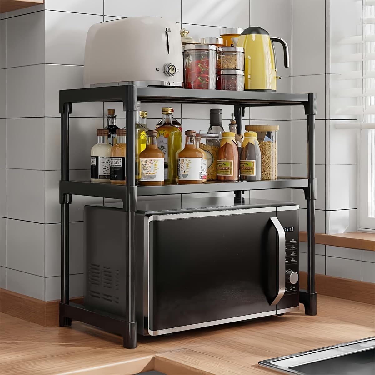 Multifunctional Kitchen Microwave Rack – Space Saving Microwave Stand, Cutlery and Spice Organizer, Countertop Storage Rack, Freestanding Storage Unit for Microwave Oven and Kitchen
