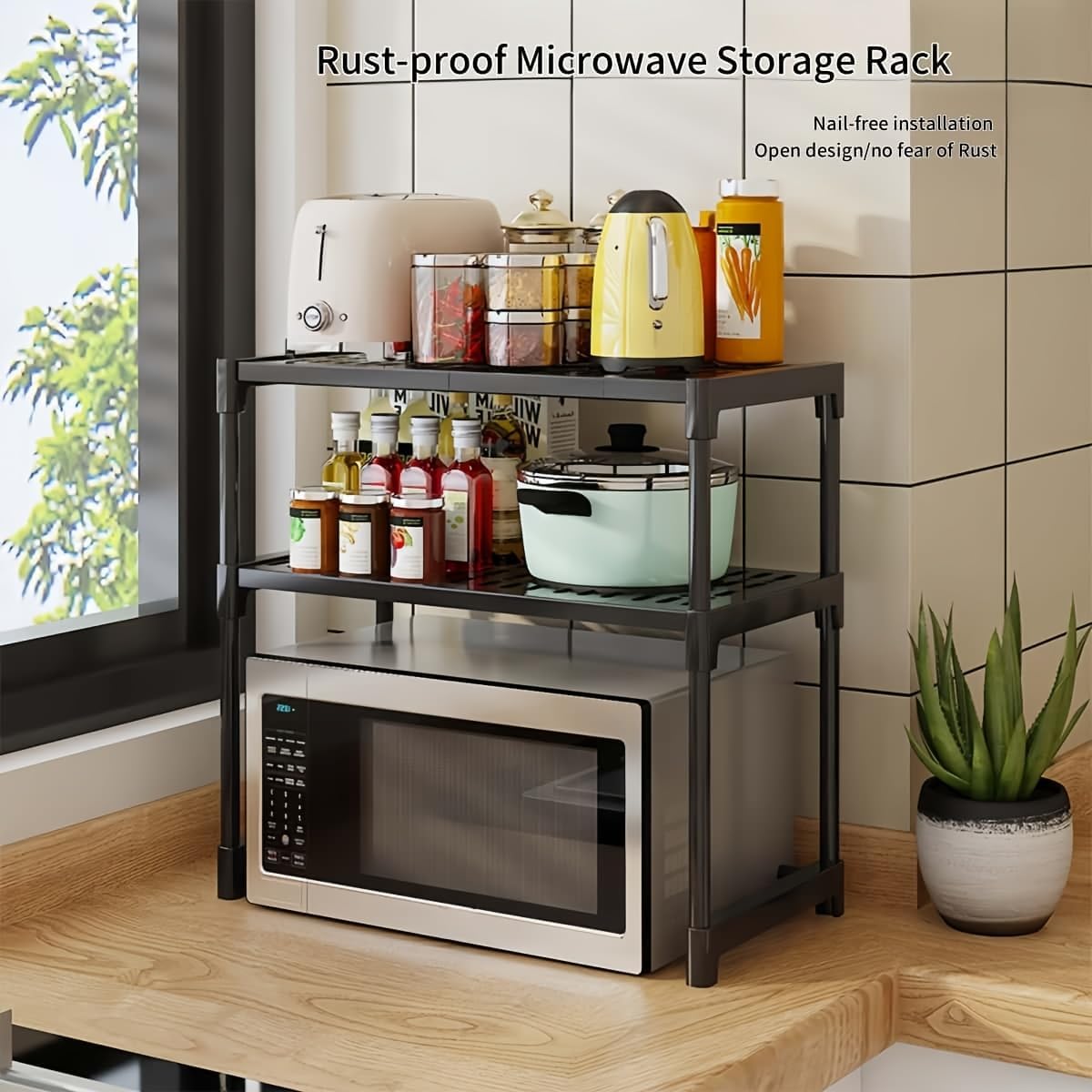 Multifunctional Kitchen Microwave Rack – Space Saving Microwave Stand, Cutlery and Spice Organizer, Countertop Storage Rack, Freestanding Storage Unit for Microwave Oven and Kitchen