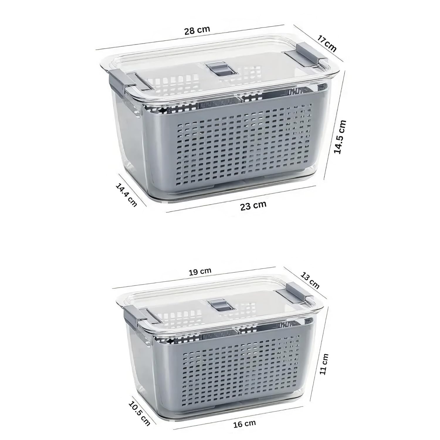 Plastic Fridge Storage Box Refrigerator Fresh Vegetable, Fruit, Meat Container Removable Drain Basket Storage Containers with Lid Kitchen Tools Organizer (Combo)(Drain Basket)