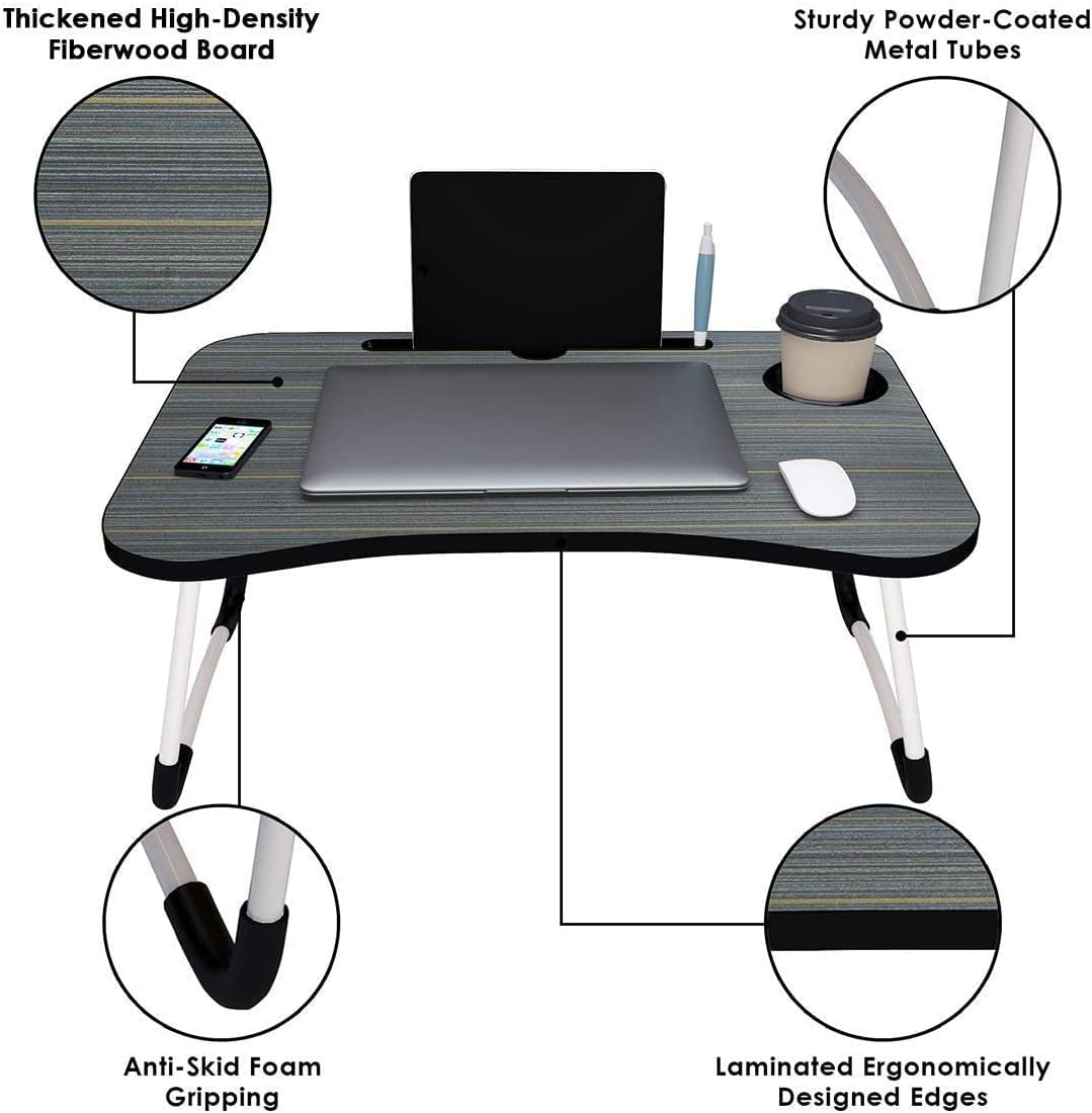 Metal Smart Multipurpose Foldable Laptop Table With Cup Holder, Study Table, Bed Table, Breakfast Table, Foldable And Portable/Ergonomic & Rounded Edges/Non-Slip