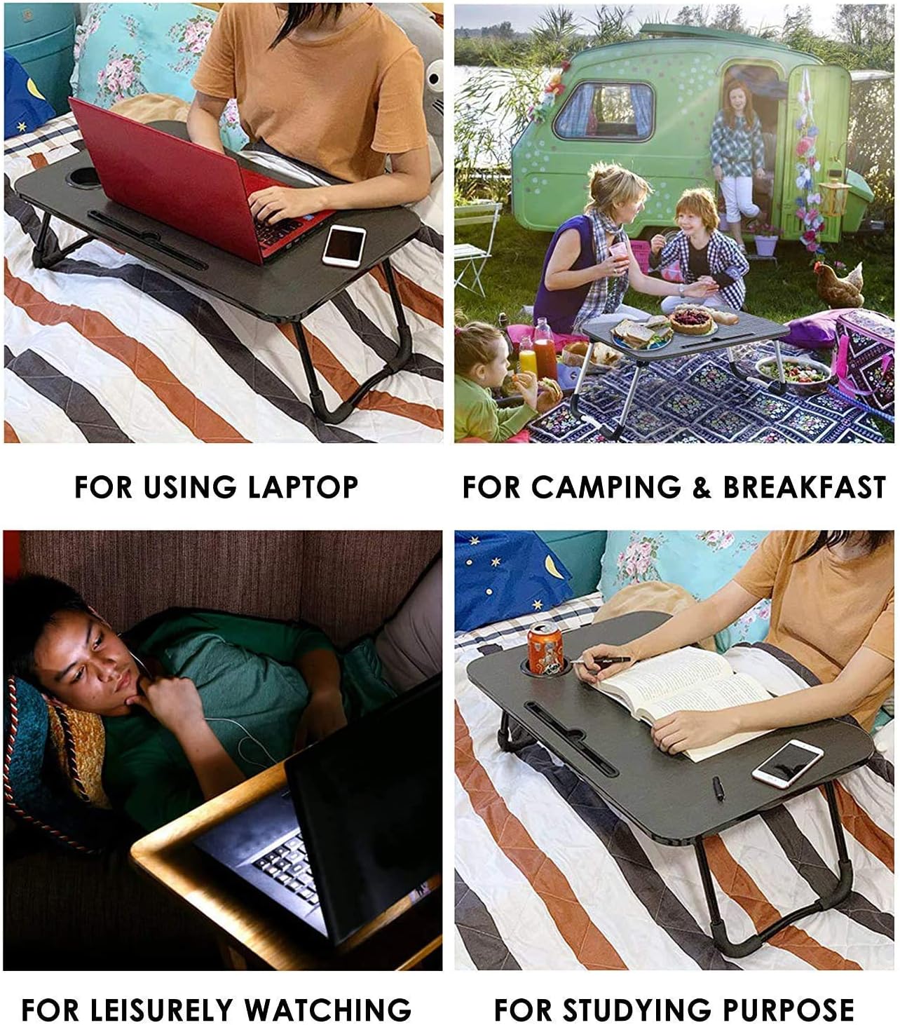 Metal Smart Multipurpose Foldable Laptop Table With Cup Holder, Study Table, Bed Table, Breakfast Table, Foldable And Portable/Ergonomic & Rounded Edges/Non-Slip