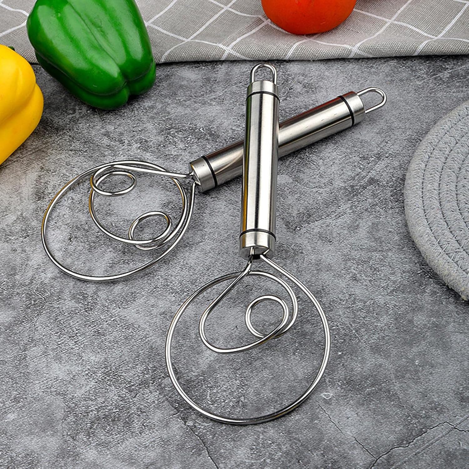 Dough Whisk Stainless Steel Pastry Blender Whisks for Cooking, Dutch Style Bread Whisk Dough Mixer Hand Tool for Bread Batter Cake Pastry, Silver