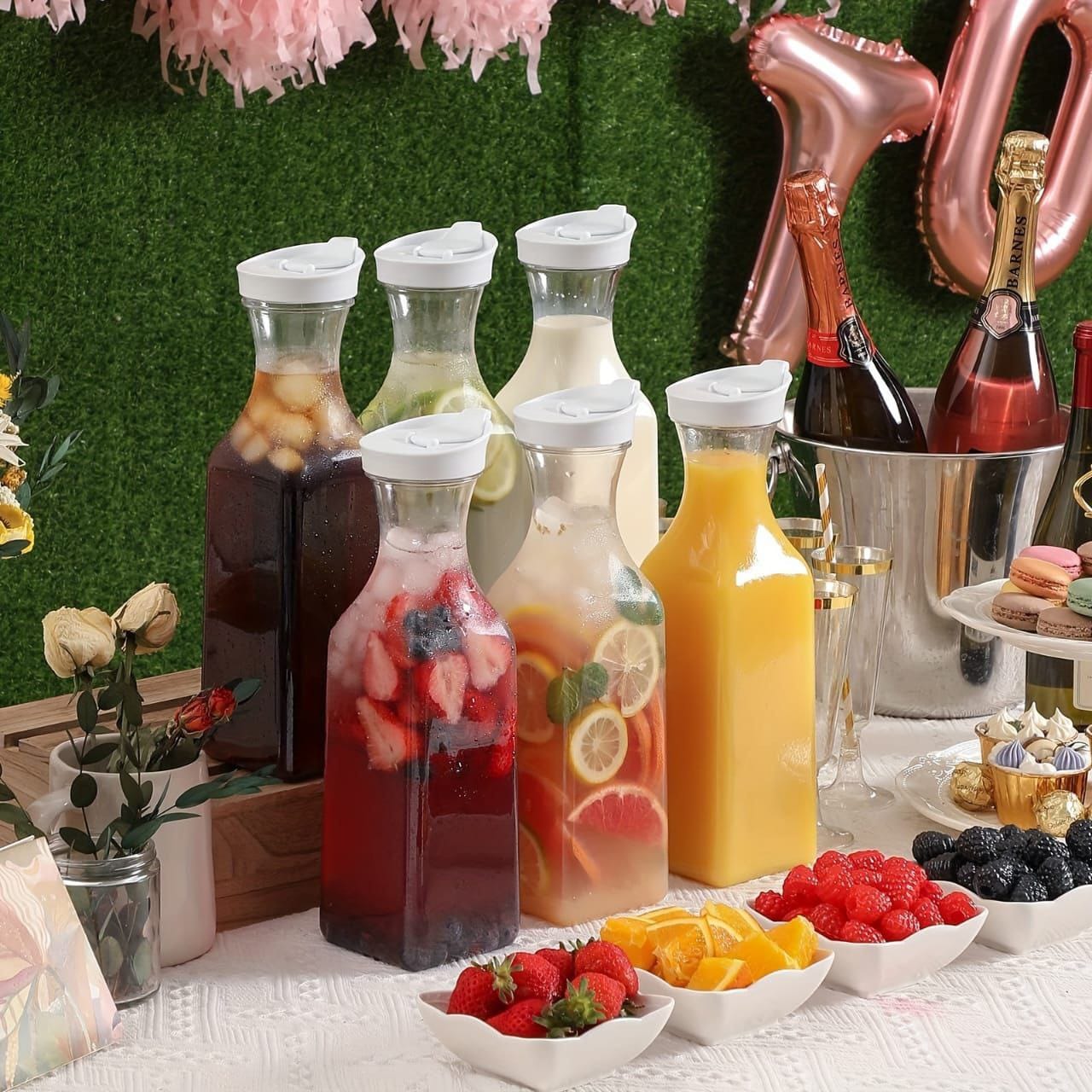 Juice Carafe 1.5 liters with Lids Airtight Drink Pitcher for Fridge Storage Easy Pour Milk Container Beverage Bottles for Bar Freezer