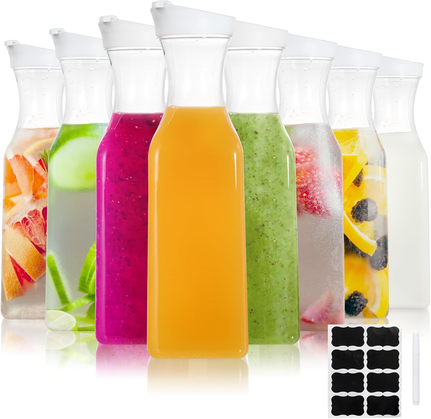 Juice Carafe 1.5 liters with Lids Airtight Drink Pitcher for Fridge Storage Easy Pour Milk Container Beverage Bottles for Bar Freezer
