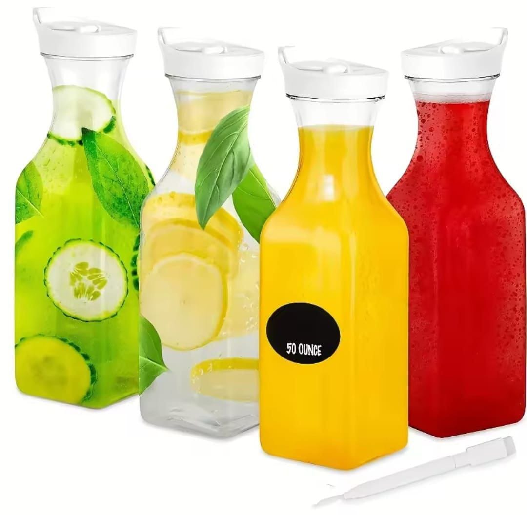 Juice Carafe 1.5 liters with Lids Airtight Drink Pitcher for Fridge Storage Easy Pour Milk Container Beverage Bottles for Bar Freezer