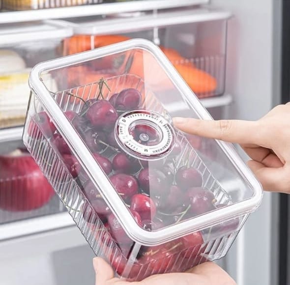 Refrigerator Organizers - Clear PET Containers with Time Record and Lid - Safety Food Preserving Fridge Freezer Storage for Fruits, Vegetables, Meat, Canned