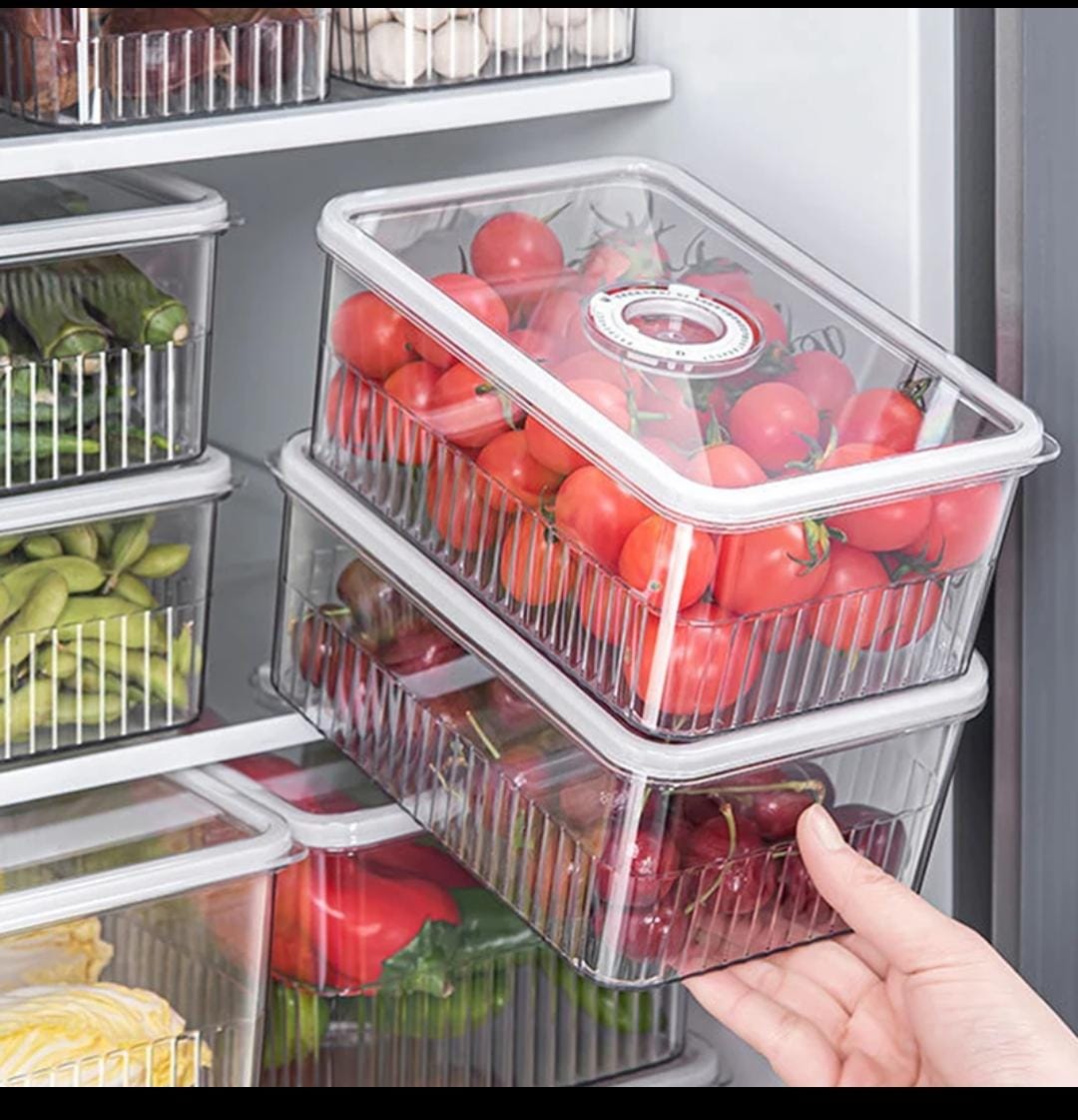 Refrigerator Organizers - Clear PET Containers with Time Record and Lid - Safety Food Preserving Fridge Freezer Storage for Fruits, Vegetables, Meat, Canned
