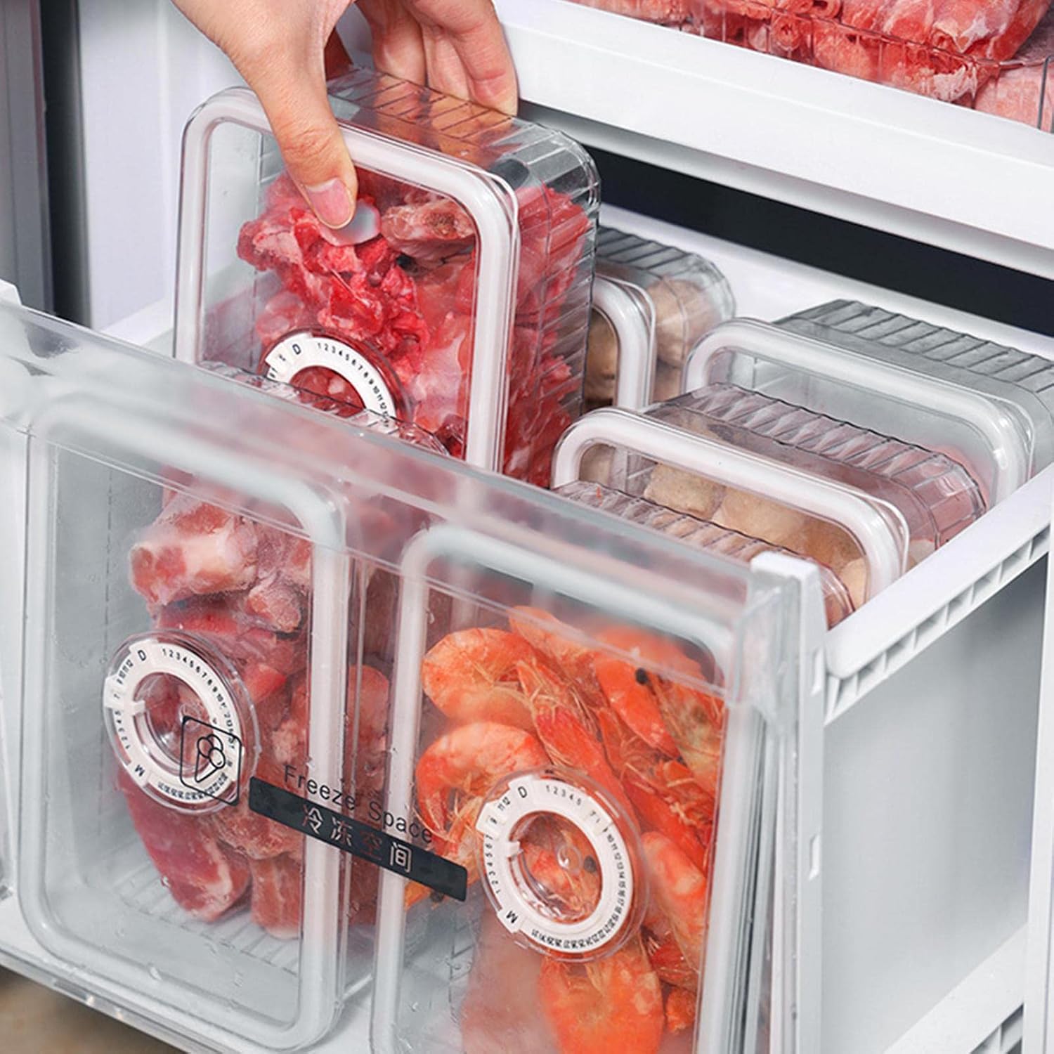 Refrigerator Organizers - Clear PET Containers with Time Record and Lid - Safety Food Preserving Fridge Freezer Storage for Fruits, Vegetables, Meat, Canned
