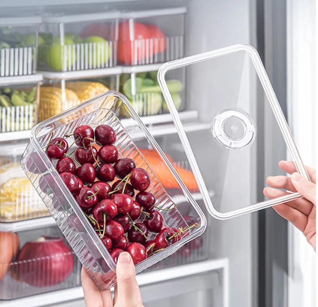 Refrigerator Organizers - Clear PET Containers with Time Record and Lid - Safety Food Preserving Fridge Freezer Storage for Fruits, Vegetables, Meat, Canned