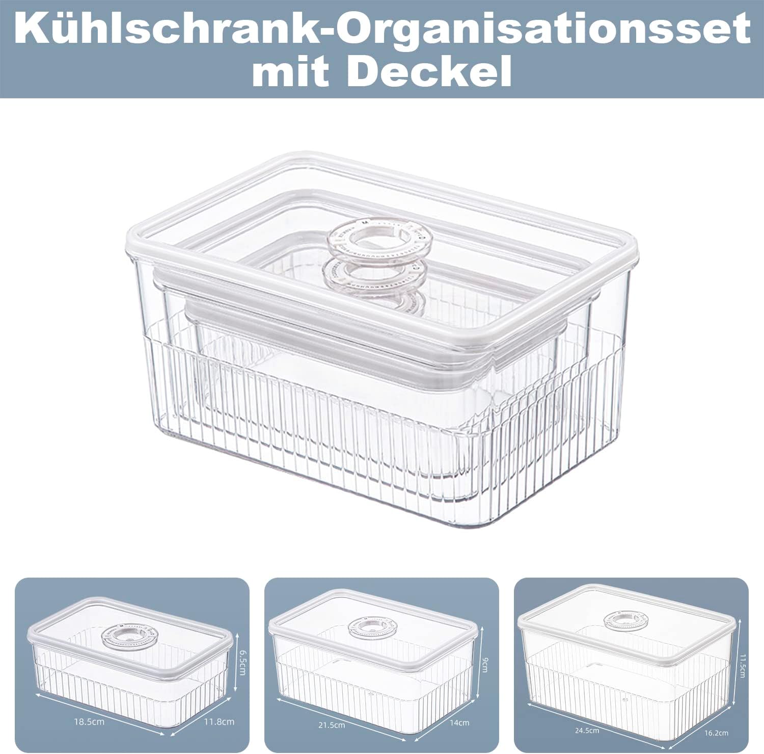 Refrigerator Organizers - Clear PET Containers with Time Record and Lid - Safety Food Preserving Fridge Freezer Storage for Fruits, Vegetables, Meat, Canned