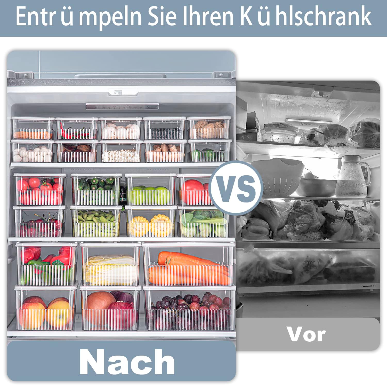 Refrigerator Organizers - Clear PET Containers with Time Record and Lid - Safety Food Preserving Fridge Freezer Storage for Fruits, Vegetables, Meat, Canned