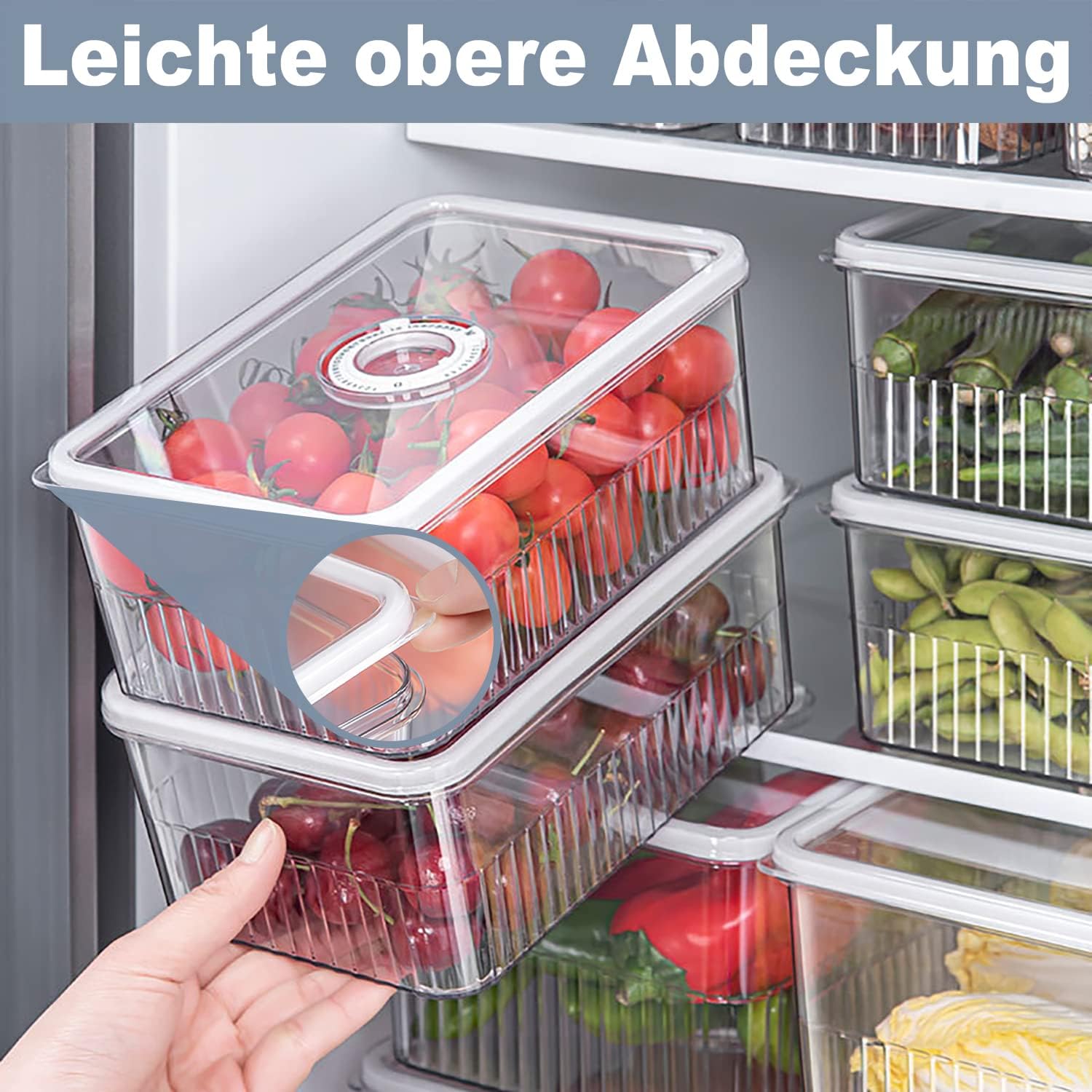 Refrigerator Organizers - Clear PET Containers with Time Record and Lid - Safety Food Preserving Fridge Freezer Storage for Fruits, Vegetables, Meat, Canned