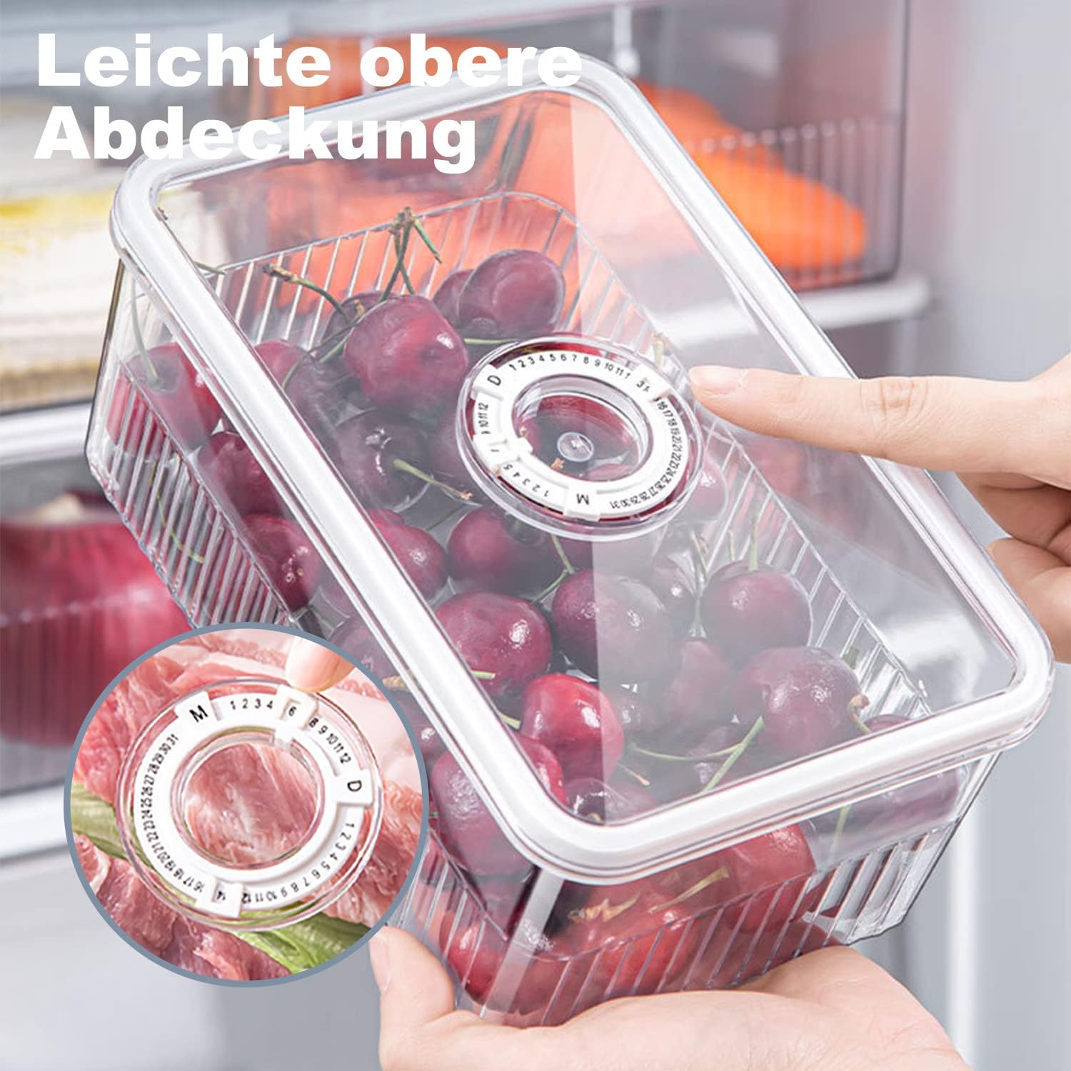 Refrigerator Organizers - Clear PET Containers with Time Record and Lid - Safety Food Preserving Fridge Freezer Storage for Fruits, Vegetables, Meat, Canned