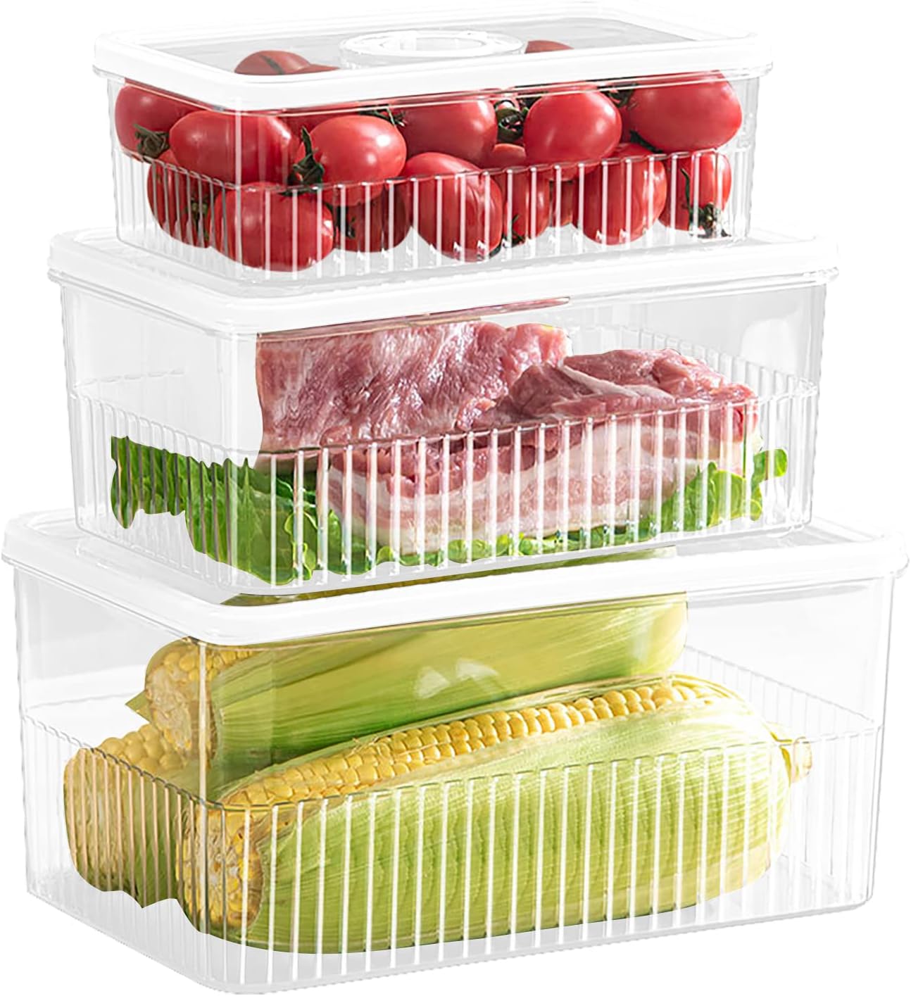 Refrigerator Organizers - Clear PET Containers with Time Record and Lid - Safety Food Preserving Fridge Freezer Storage for Fruits, Vegetables, Meat, Canned