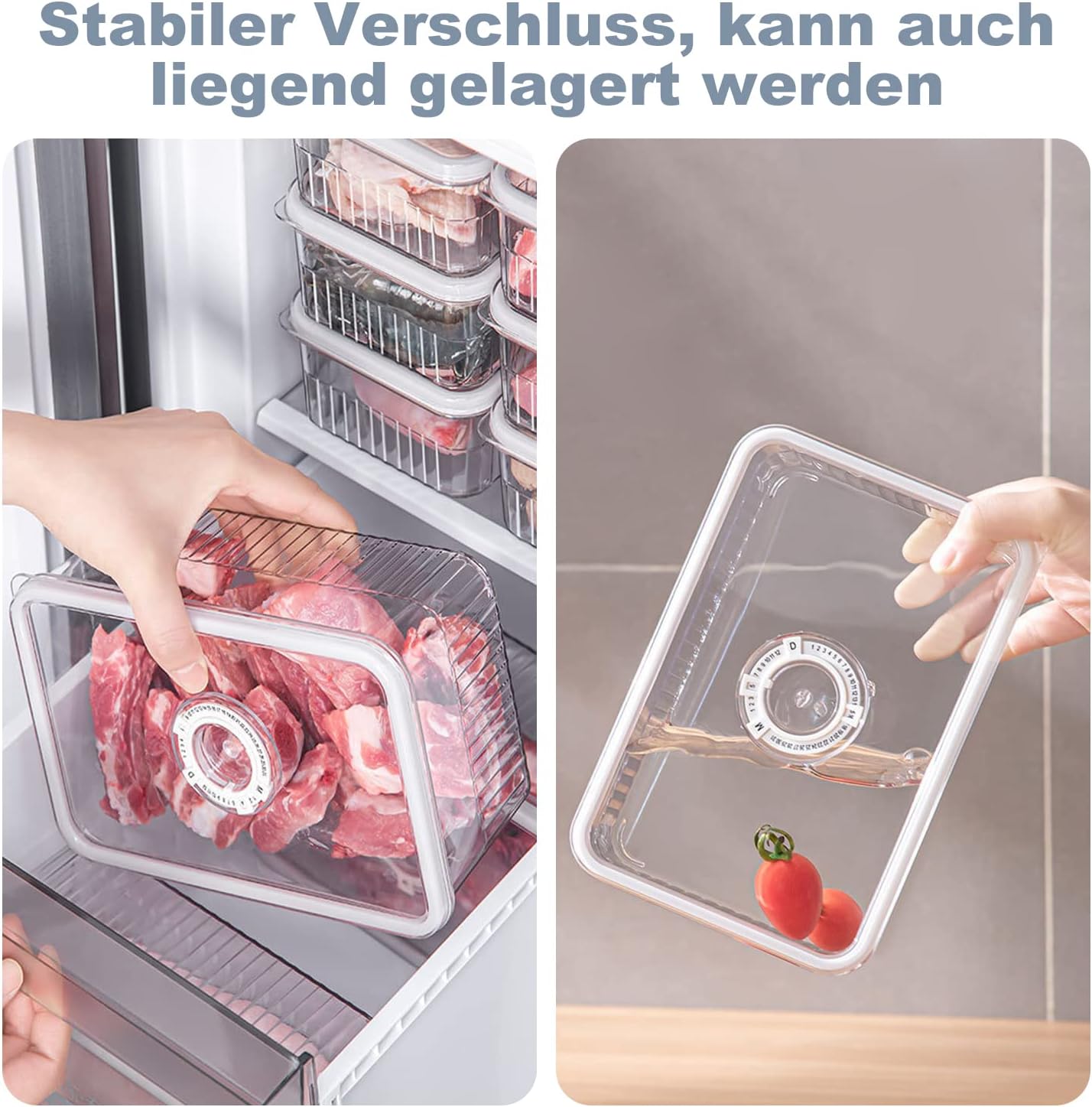 Refrigerator Organizers - Clear PET Containers with Time Record and Lid - Safety Food Preserving Fridge Freezer Storage for Fruits, Vegetables, Meat, Canned