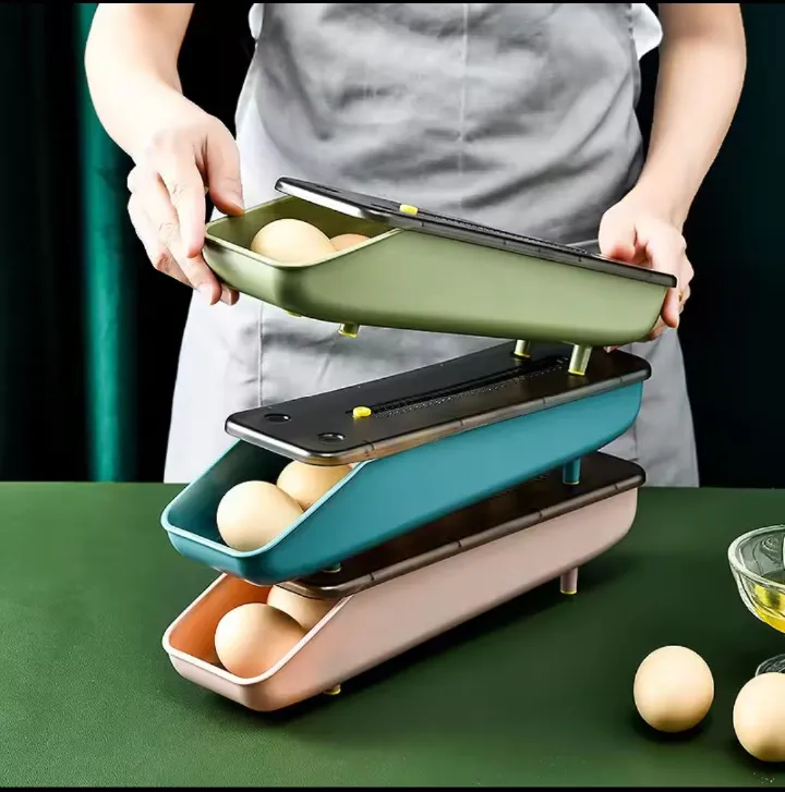 Egg Container for Fridge, Automatic Rolling Egg Storage Box, Fresh Egg Holder for Fridge with Lid, Chicken Egg Storage Container Organizer Bin Egg Tray for Household