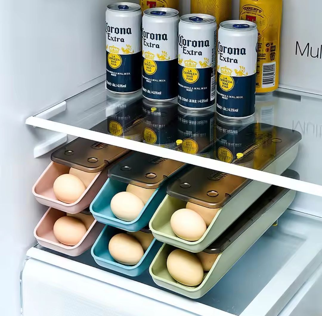 Egg Container for Fridge, Automatic Rolling Egg Storage Box, Fresh Egg Holder for Fridge with Lid, Chicken Egg Storage Container Organizer Bin Egg Tray for Household