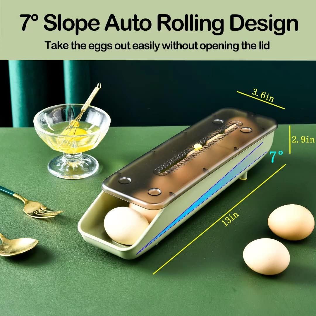 Egg Container for Fridge, Automatic Rolling Egg Storage Box, Fresh Egg Holder for Fridge with Lid, Chicken Egg Storage Container Organizer Bin Egg Tray for Household