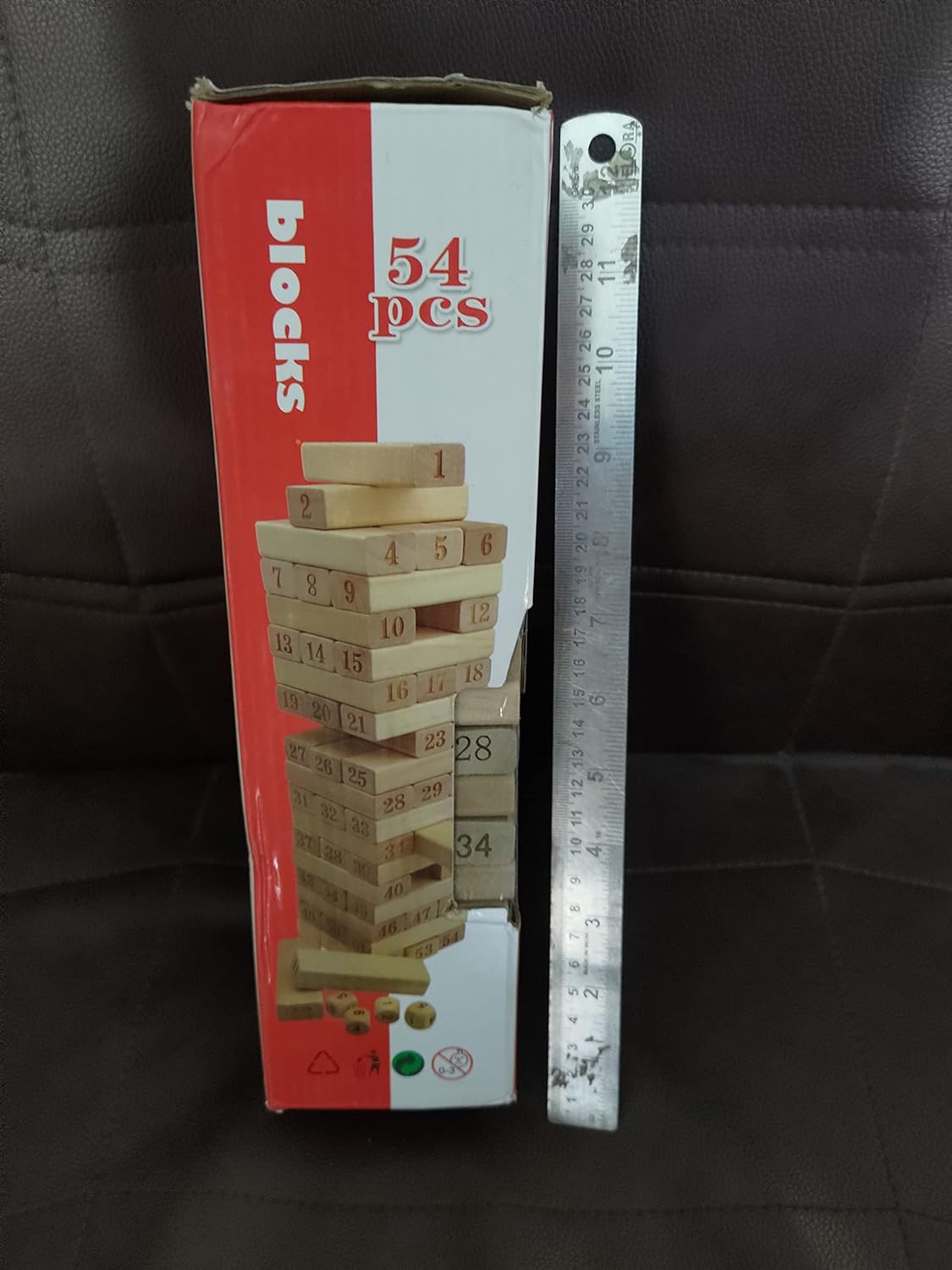 Jenga 54 Pcs Wooden Blocks 4 Dices Jenga Numbered Building Bricks Stacking Classic Traditional Toppling Tumbling Tower Game Kid Gift - Challenging Math (Big Size) Puzzle Dice Wooden