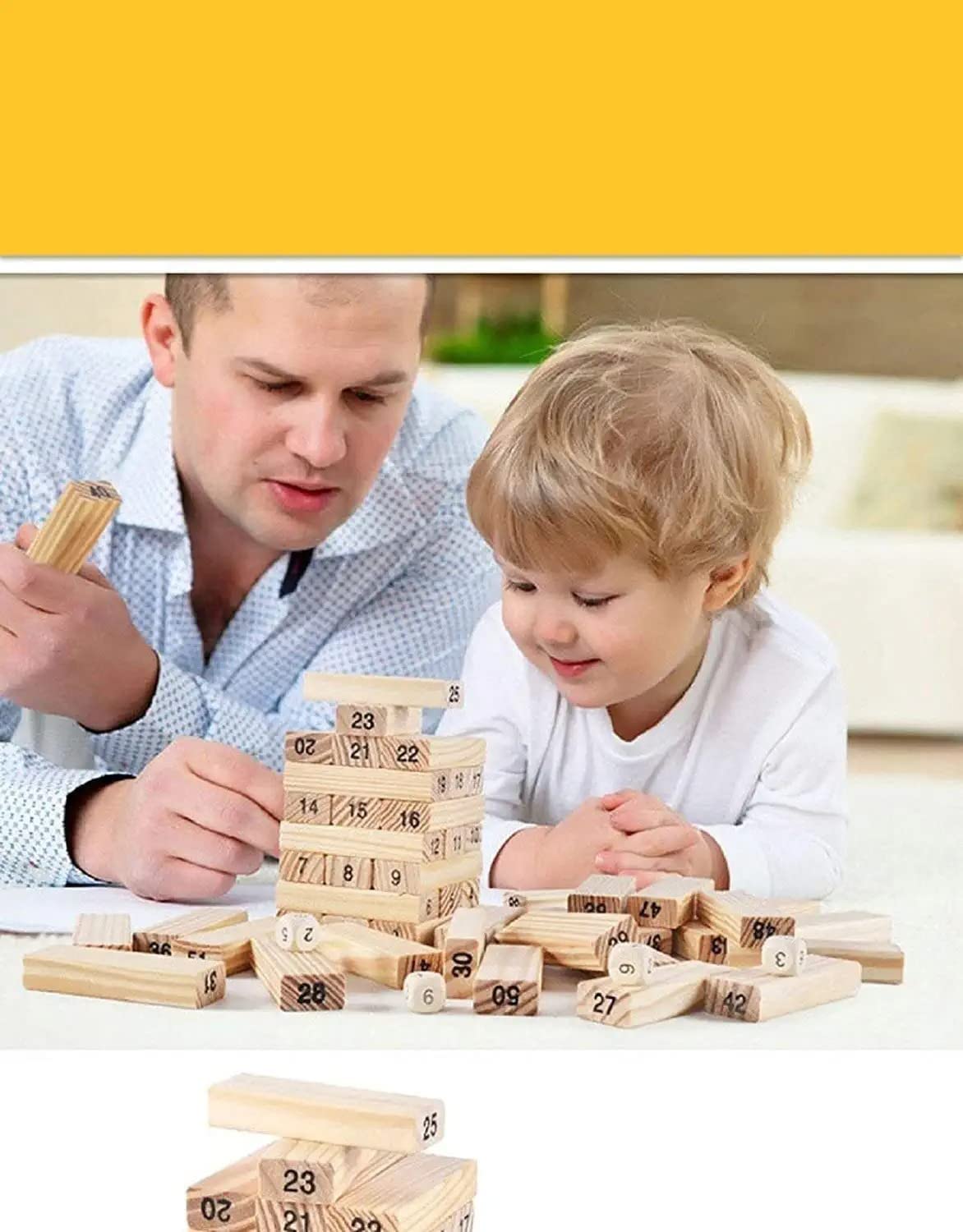 Jenga 54 Pcs Wooden Blocks 4 Dices Jenga Numbered Building Bricks Stacking Classic Traditional Toppling Tumbling Tower Game Kid Gift - Challenging Math (Big Size) Puzzle Dice Wooden