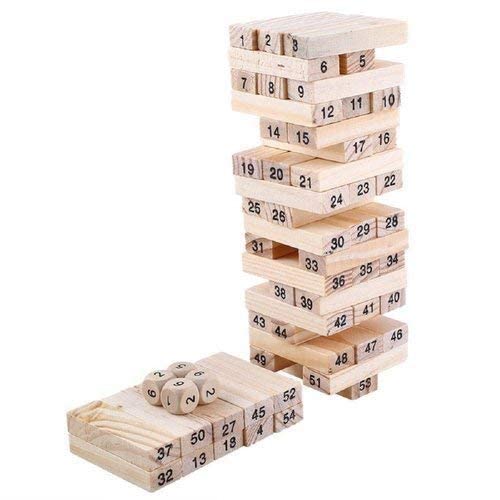 Jenga 54 Pcs Wooden Blocks 4 Dices Jenga Numbered Building Bricks Stacking Classic Traditional Toppling Tumbling Tower Game Kid Gift - Challenging Math (Big Size) Puzzle Dice Wooden