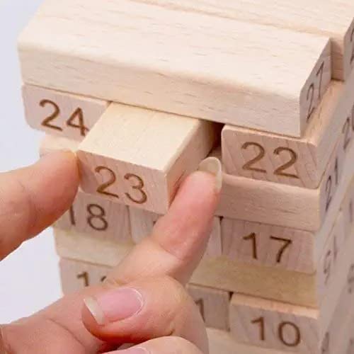 Jenga 54 Pcs Wooden Blocks 4 Dices Jenga Numbered Building Bricks Stacking Classic Traditional Toppling Tumbling Tower Game Kid Gift - Challenging Math (Big Size) Puzzle Dice Wooden
