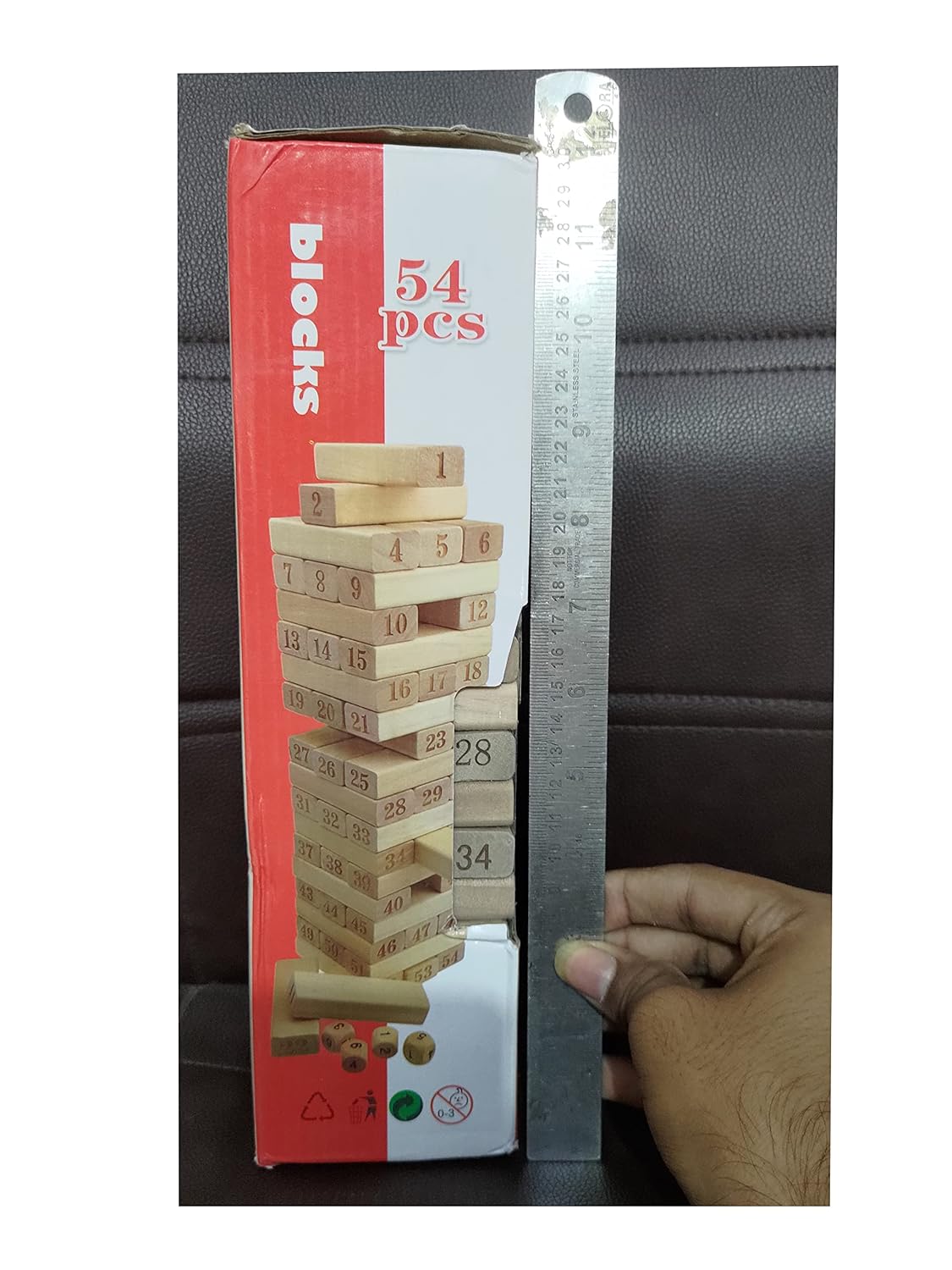 Jenga 54 Pcs Wooden Blocks 4 Dices Jenga Numbered Building Bricks Stacking Classic Traditional Toppling Tumbling Tower Game Kid Gift - Challenging Math (Big Size) Puzzle Dice Wooden