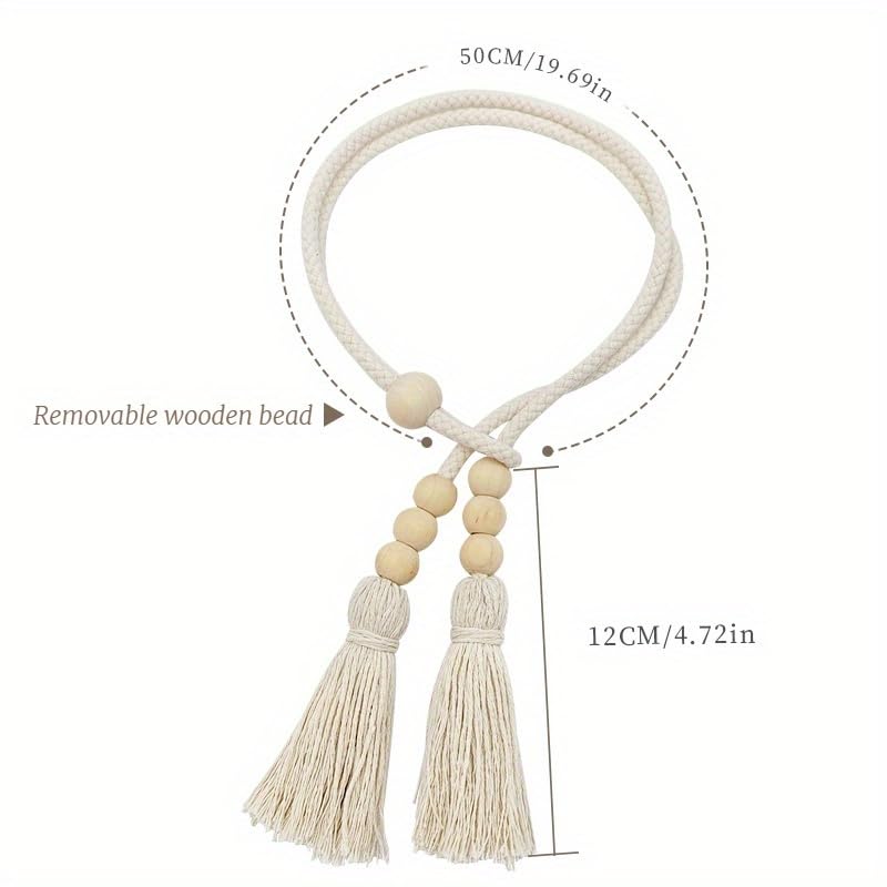 2pcs Bohemian Style Curtain Tiebacks, Wood Beaded Curtain Holdback with Tassels, Home Decor for Living Room, Bedroom, Kitchen (Pack of 02)