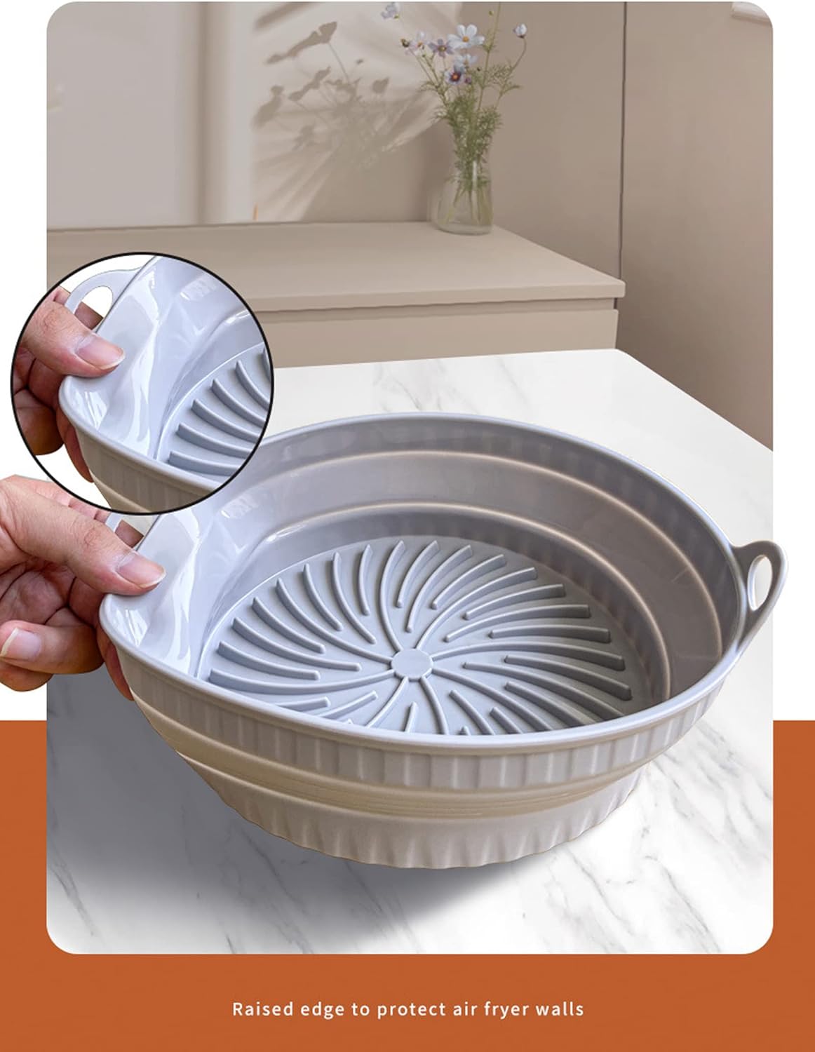 2Pcs Silicone Air Fryer Liners Square Foldable 8inch Large Air Fryer Silicone Pot Reusable Accessories Fit for 3.8-5.8L, Replacement for Disposable Parchment Paper Liner